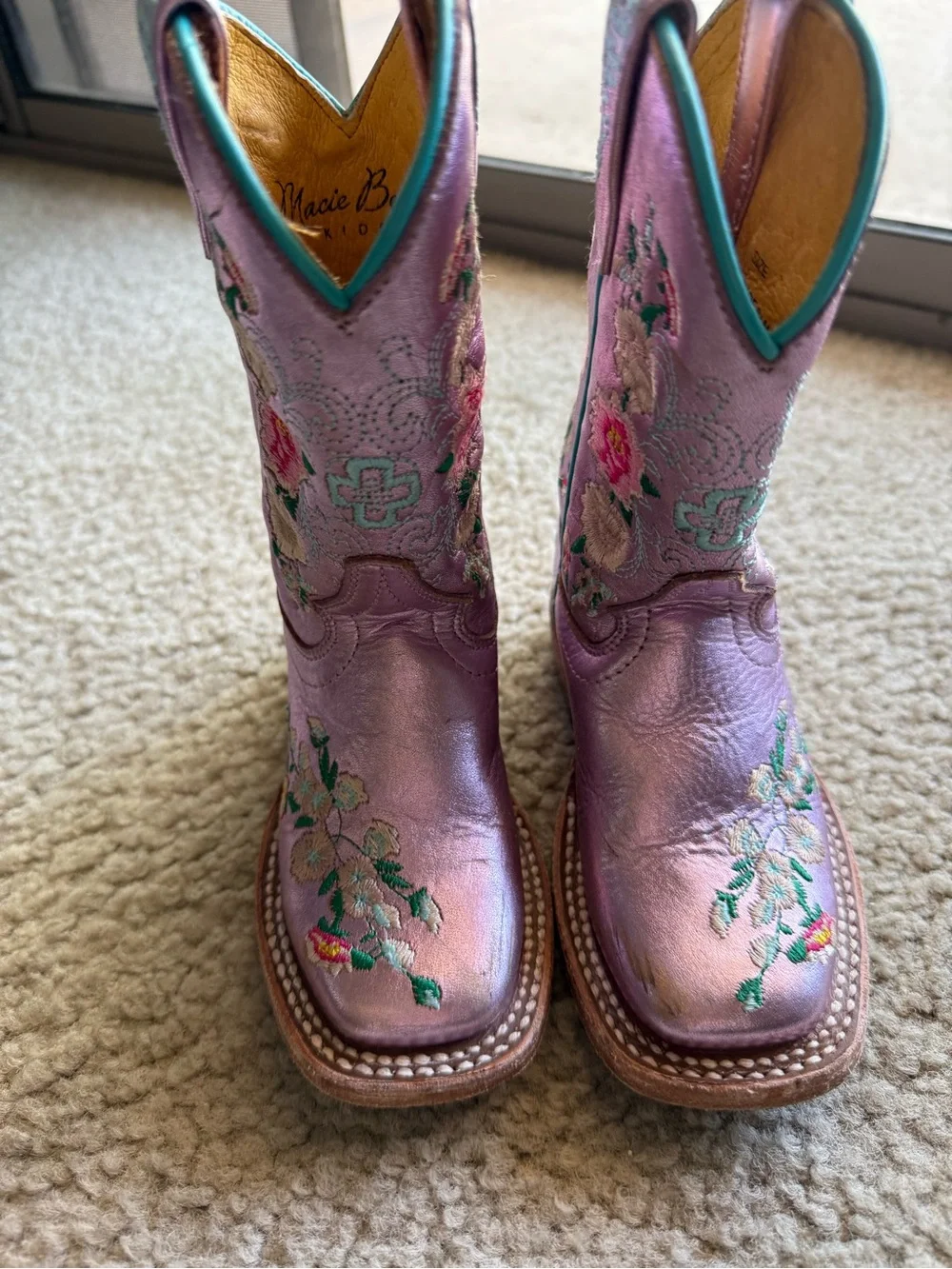 Macie Bean Metallic Pink Floral Embroidered toddler Cowboy Boots